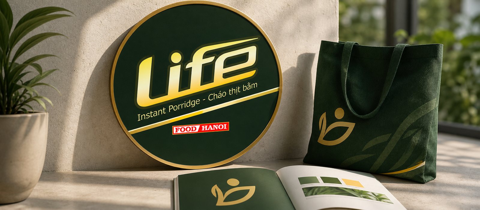 Hệ nhận diện và bao bì Cháo Life trên nhiều ứng dụng