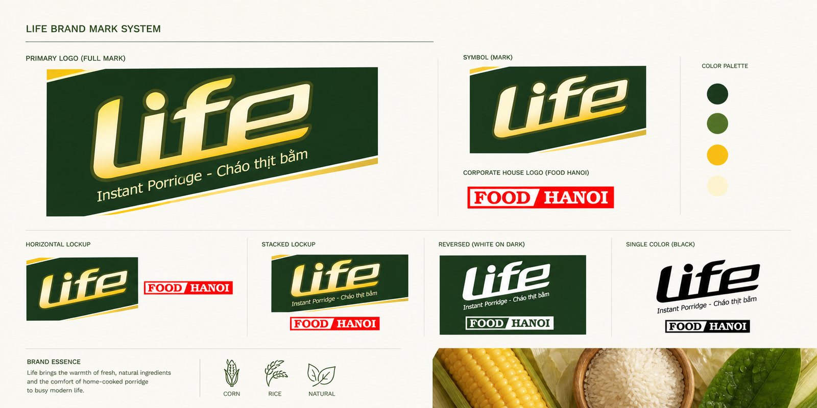 Hệ nhận diện Life và dấu FOOD HANOI của nhà sản xuất