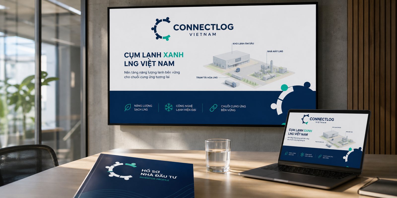 Bộ slide gọi vốn ConnectLog trình bày trong phòng họp