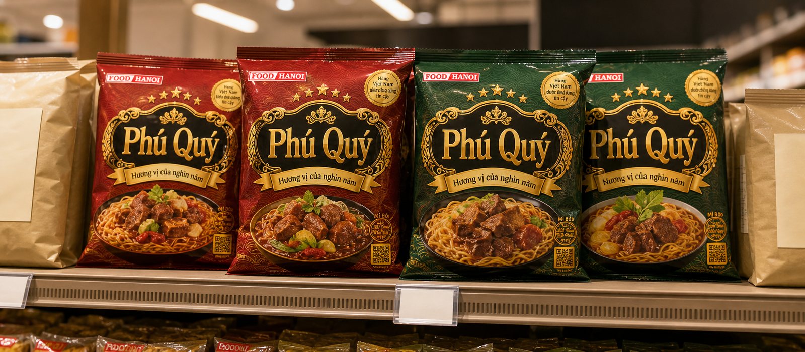 Dòng sản phẩm Phú Quý của Food Hanoi trên kệ siêu thị