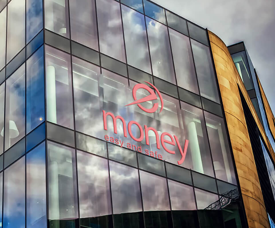 Dấu hiệu eMoney trên mặt kính tòa nhà