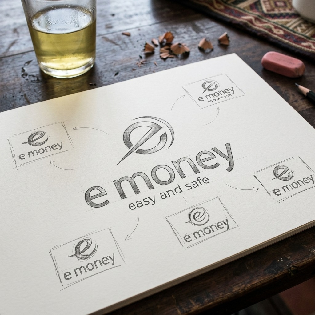 Bản phác thảo dấu hiệu eMoney bằng chì