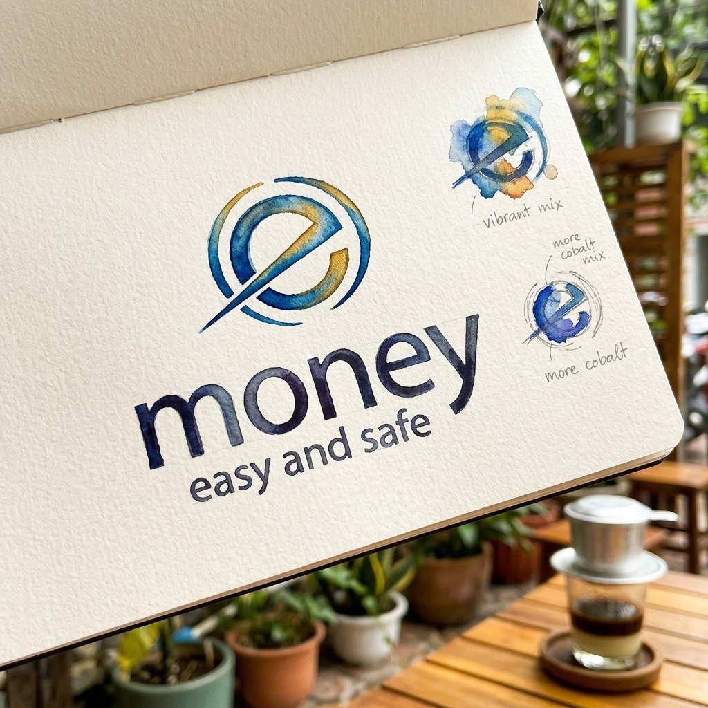 Phác thảo dấu hiệu, màu nước Bản phác thảo dấu hiệu eMoney bằng màu nước