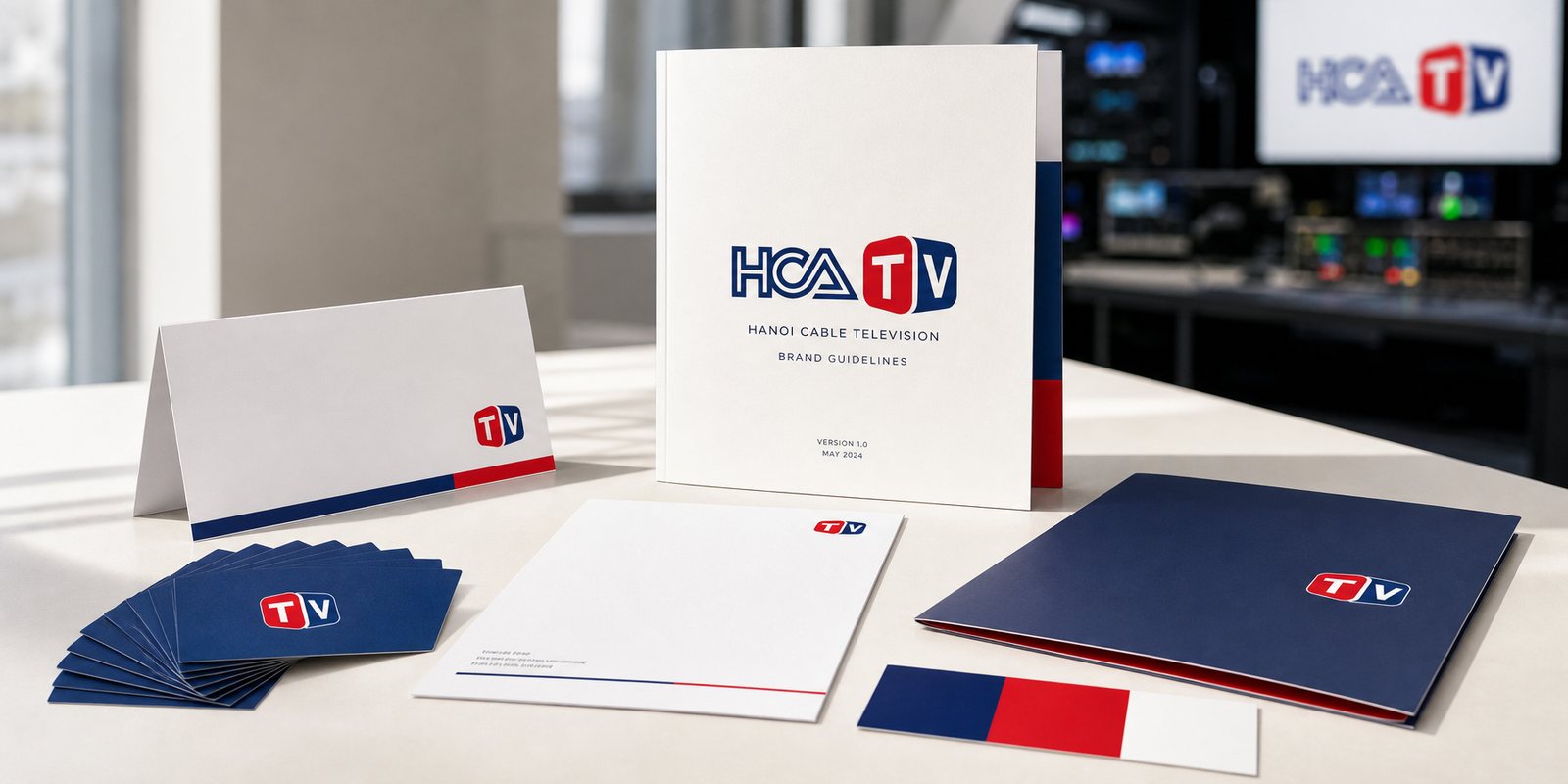 The HCATV identity system in the studio and across print materials