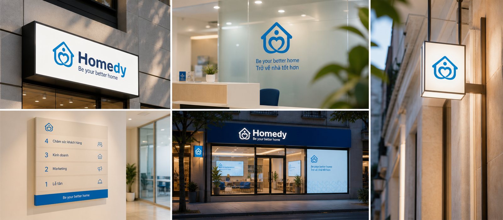Homedy signage at the office and branches