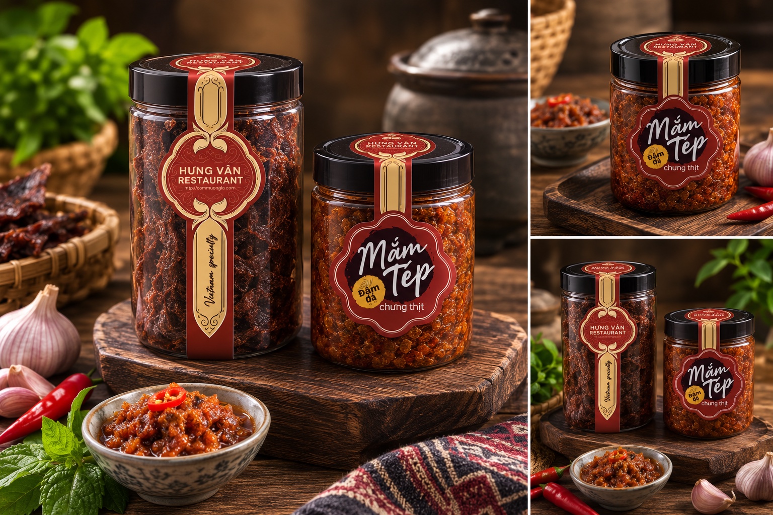 The Hung Van shrimp-paste jar range in several sizes