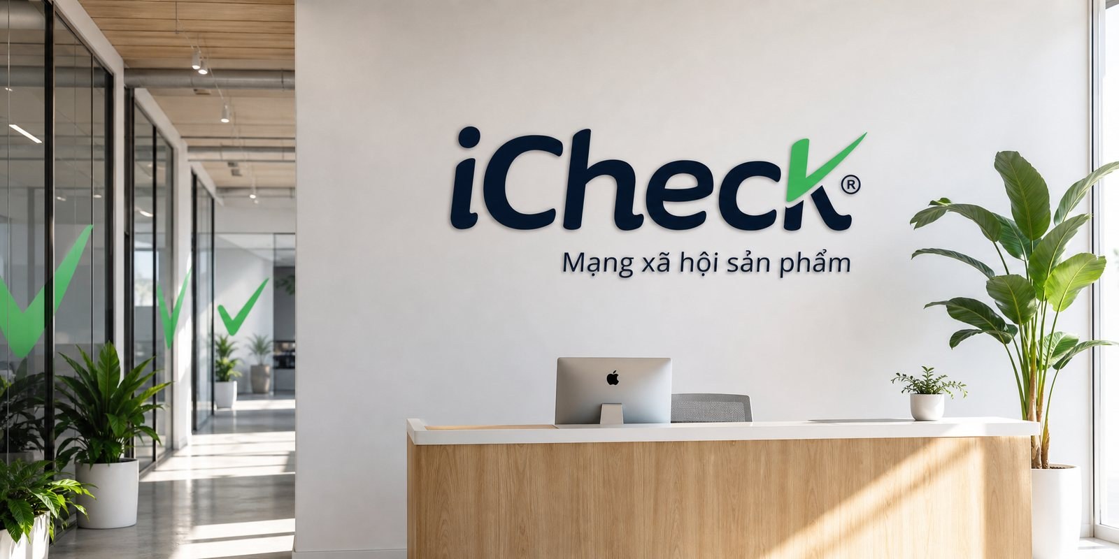 iCheck office reception and brand wall