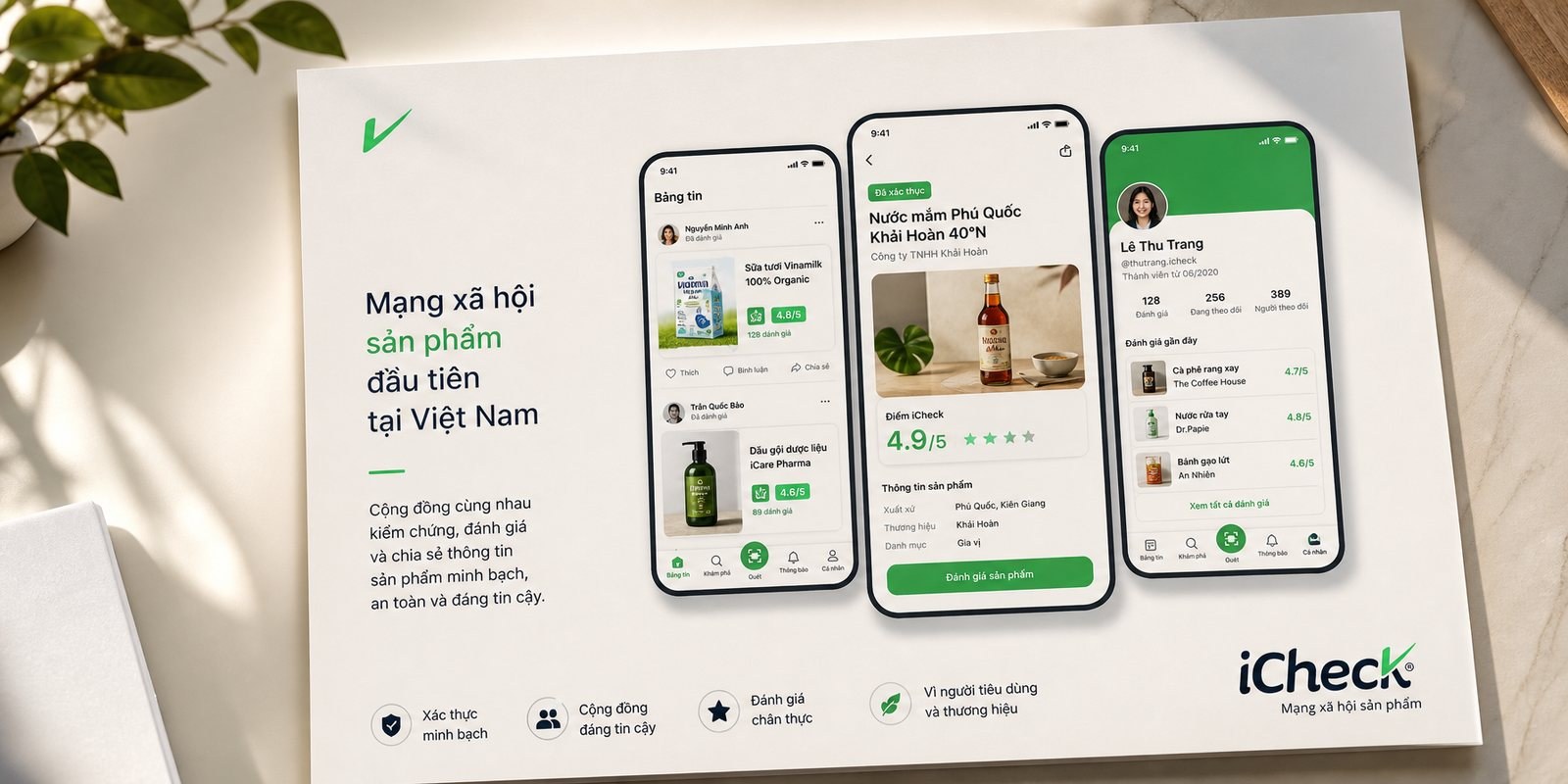 Product social network iCheck community and product-rating screens