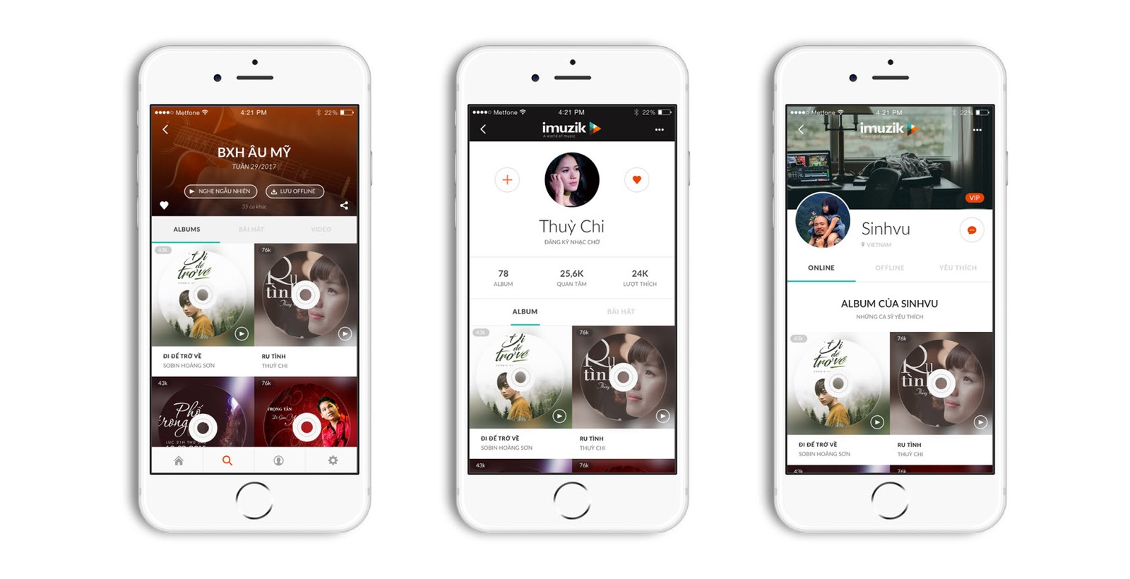 The imuzik interface component system, consistent across many screens