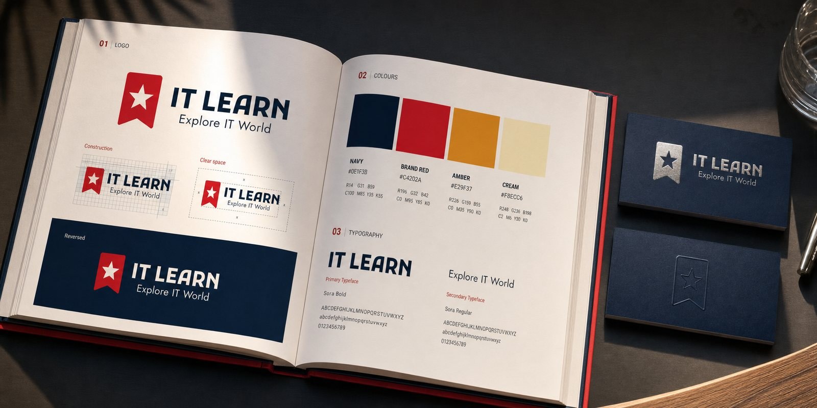 IT LEARN identity system, brand star and the 1st infinity hand-lettered mark