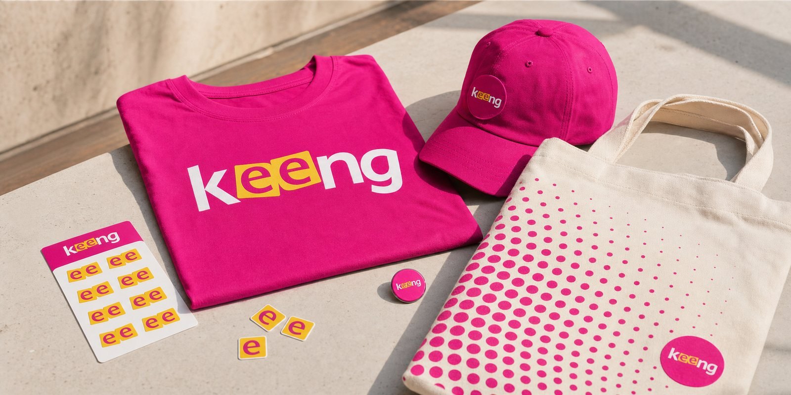 Keeng promotional system: shirts, caps, bags and stickers
