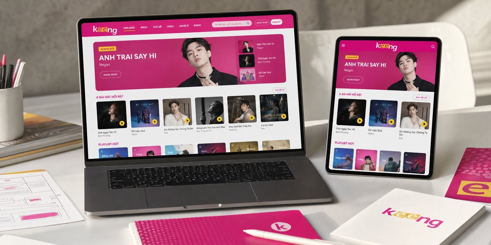 Keeng music website on desktop and tablet