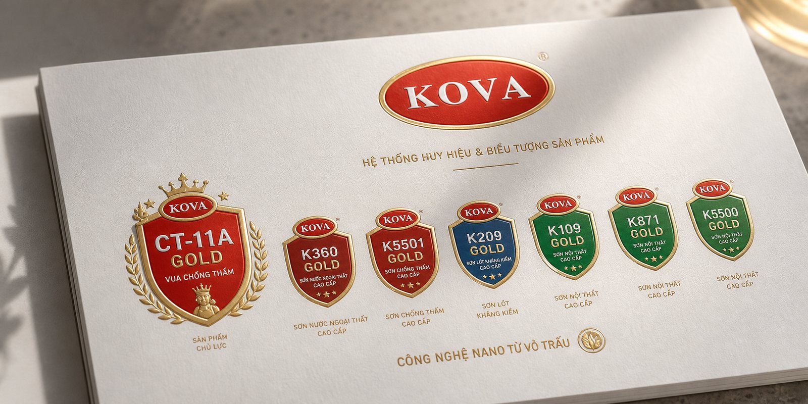The gold shield crests that raise KOVA's flagship lines