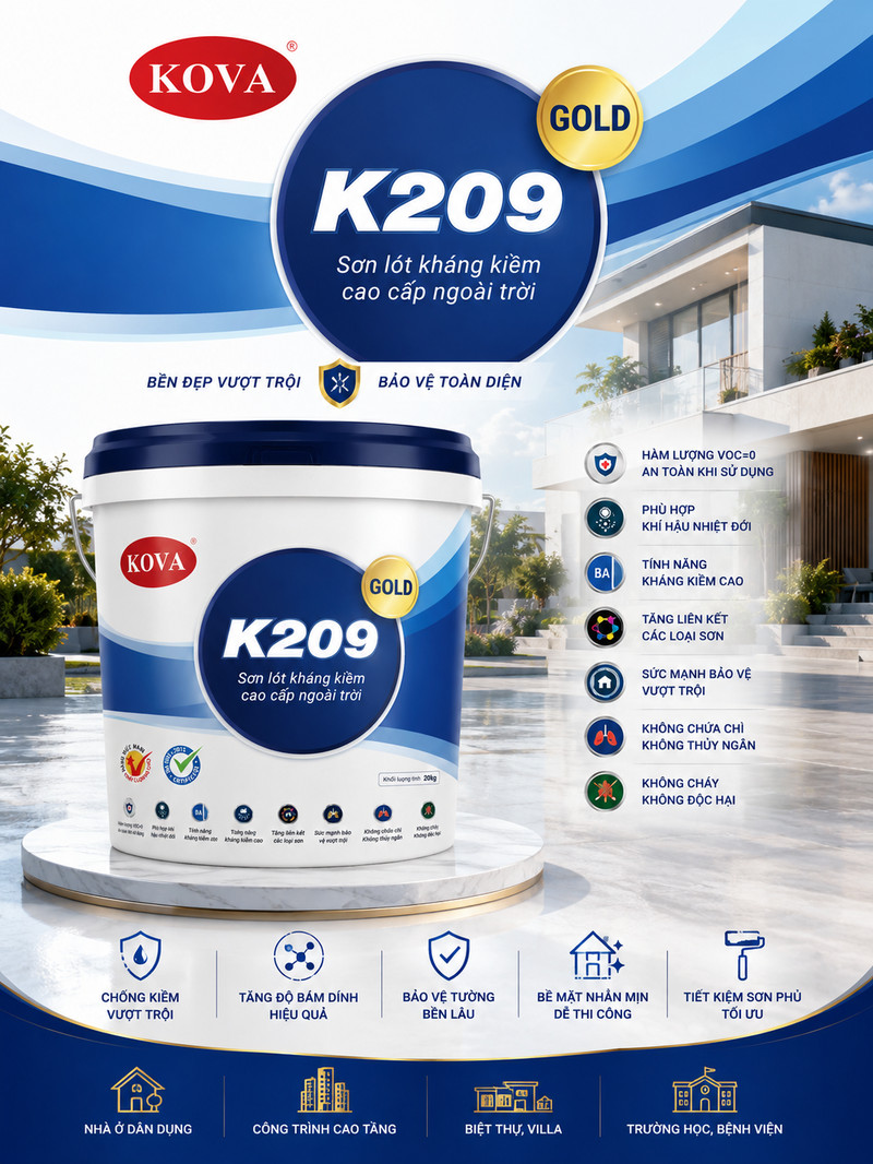 Poster K209 GOLD bản biệt thự, đĩa xanh dương lớn, dải ứng dụng công trình dưới chân