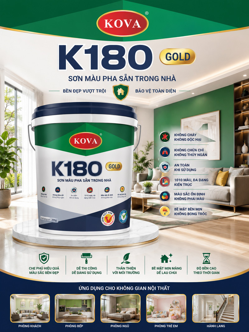 Poster K180 GOLD, dải ảnh năm không gian nội thất chạy dưới chân poster