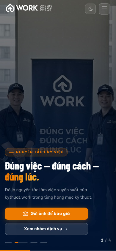 Website trên điện thoại Trang chủ kythuat.work hiển thị trên màn hình điện thoại