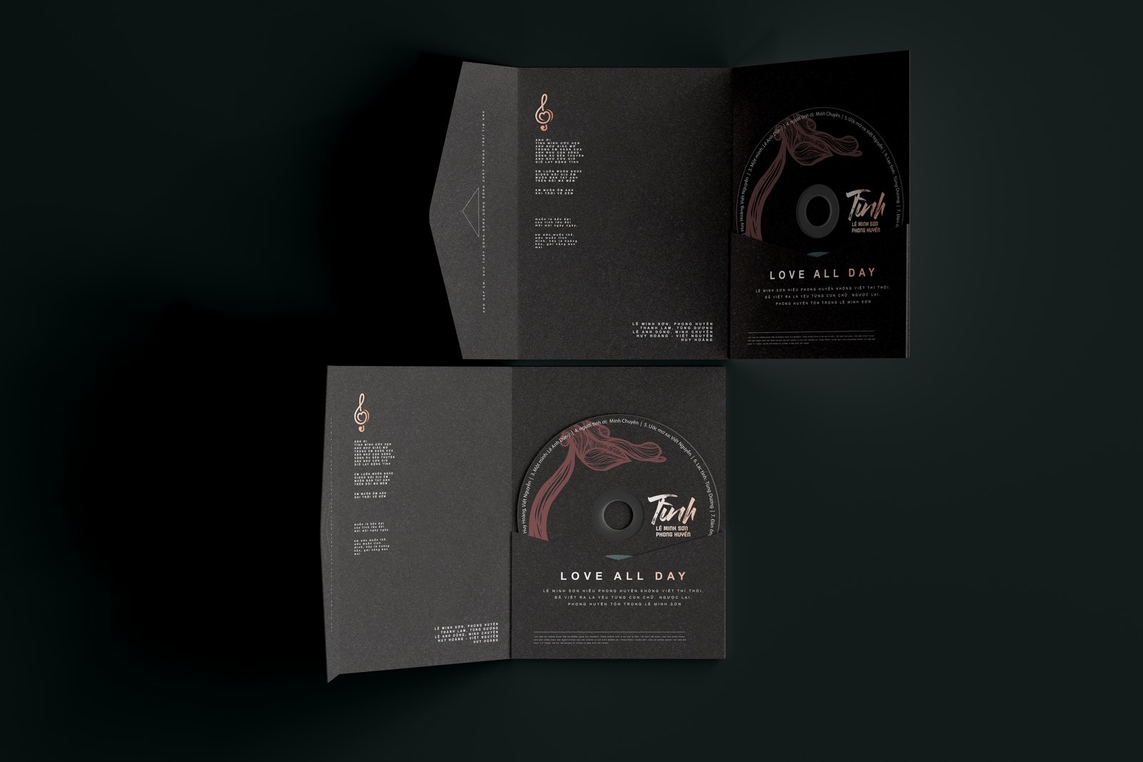 Vỏ đĩa bìa gấp album Tình dựng nghiêng, lộ nếp gấp và tấm thẻ in kèm