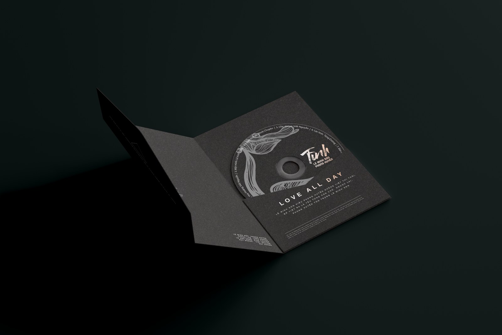 Vỏ đĩa bìa gấp album Tình khép hờ trong ánh sáng tối, chỉ còn thấy mô típ khắc nét và đĩa nằm bên trong