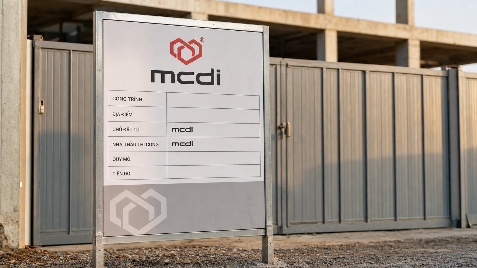 Site information board The mcdi site information board standing at a project gate