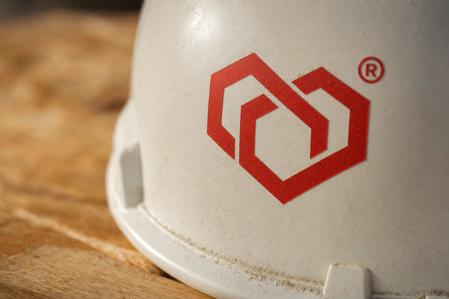 Close-up of the mcdi mark cut in vinyl on a safety helmet