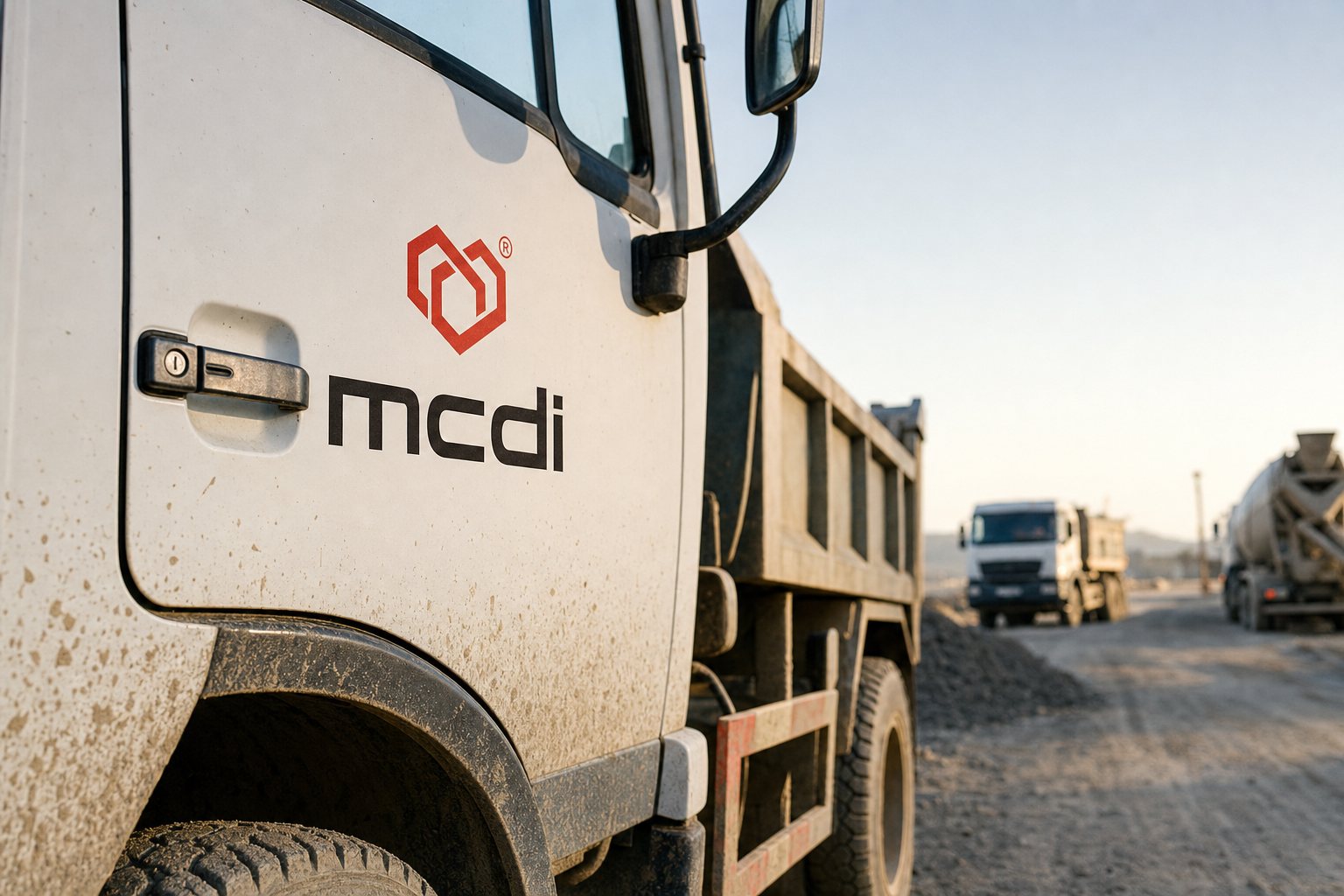 Site fleet An mcdi tipper truck carrying the identity on its cab door