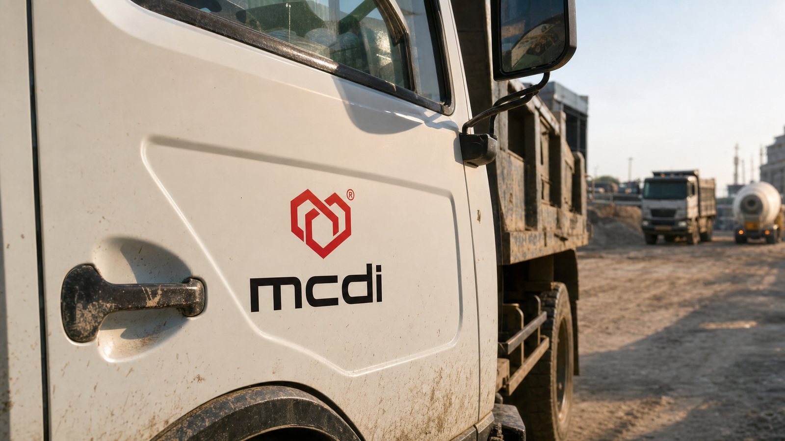 Site fleet An mcdi tipper truck carrying the identity on its cab door