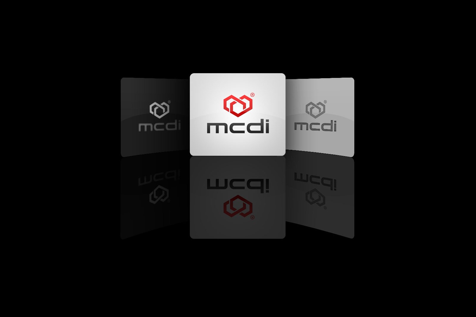 mcdi logo versions on light, grey and dark grounds