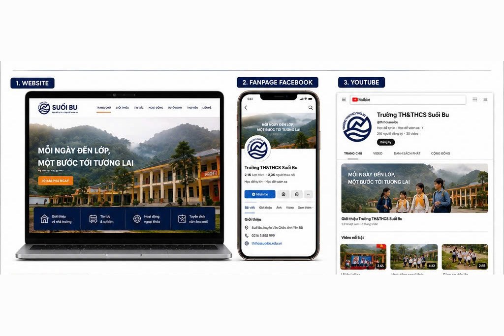 Bộ khuôn truyền thông Trường Suối Bu cho trang web, trang mạng xã hội và kênh video